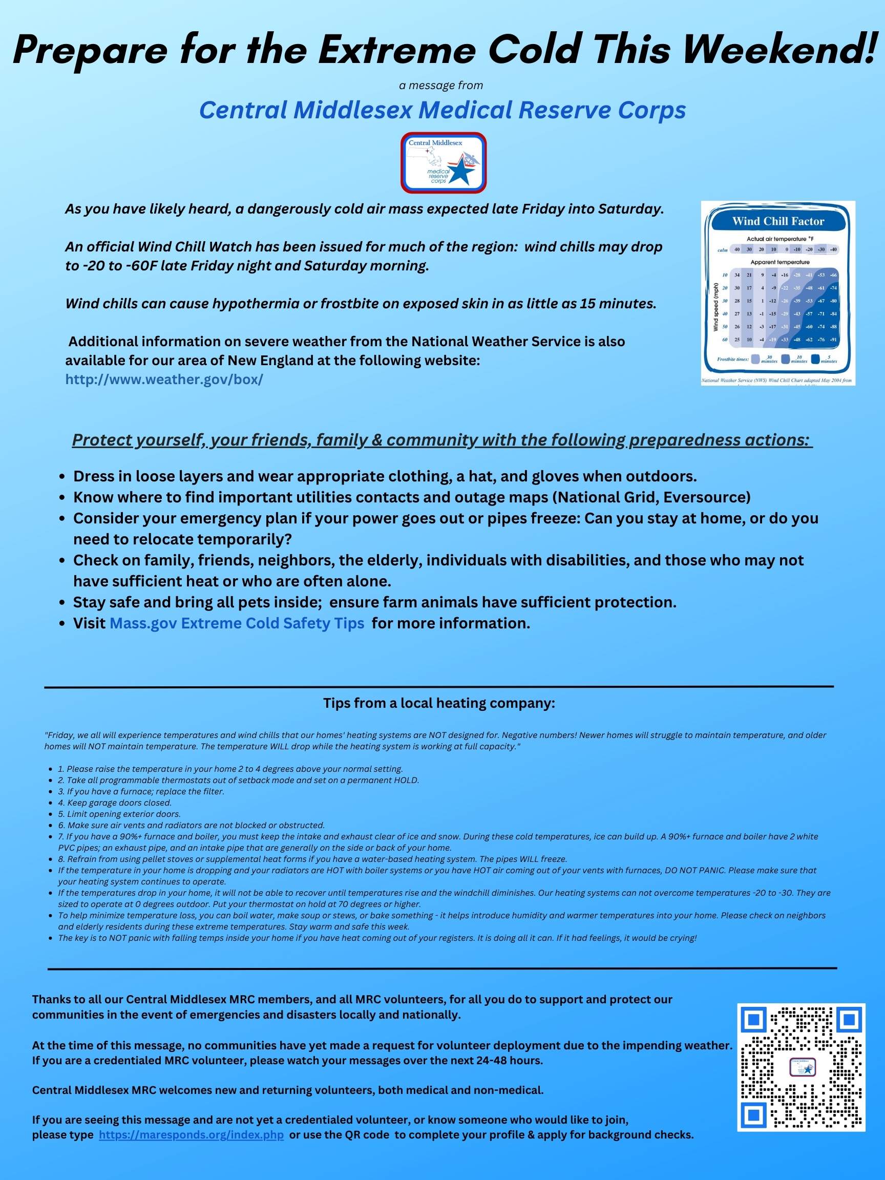 Central Middlesex MRC Cold Weather Advisory