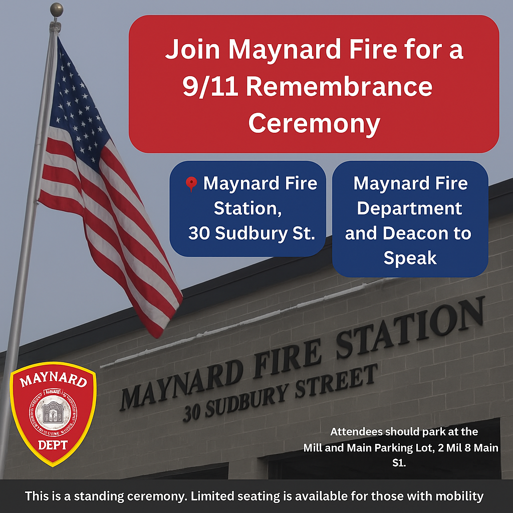 September 11 Ceremony Invite 2025, American Flag, Brick Building, Sky