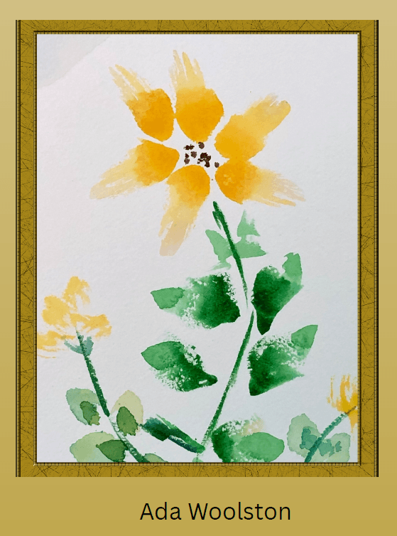 Watercolor of a yellow flower, painted by Ada Woolston