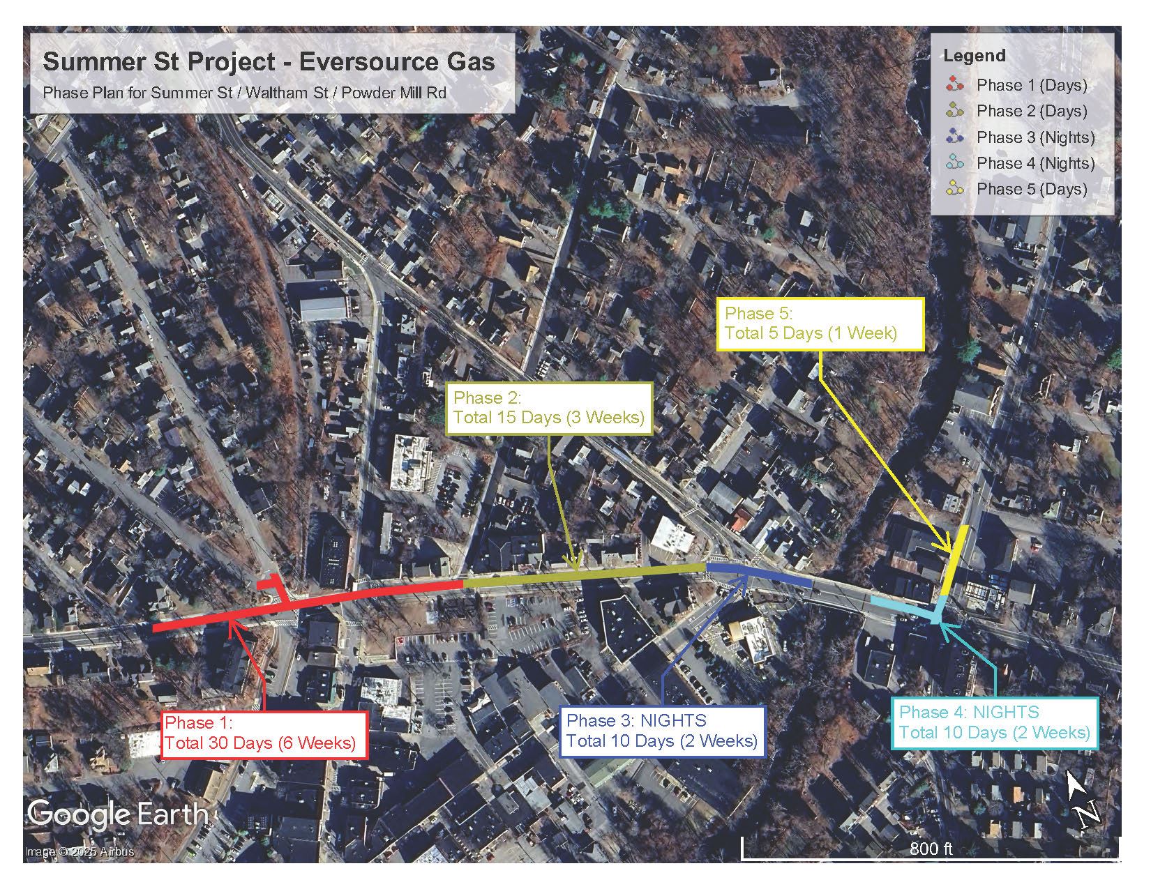 Phase Plan for Summer Street, Waltham, Street, Powder Mill Road