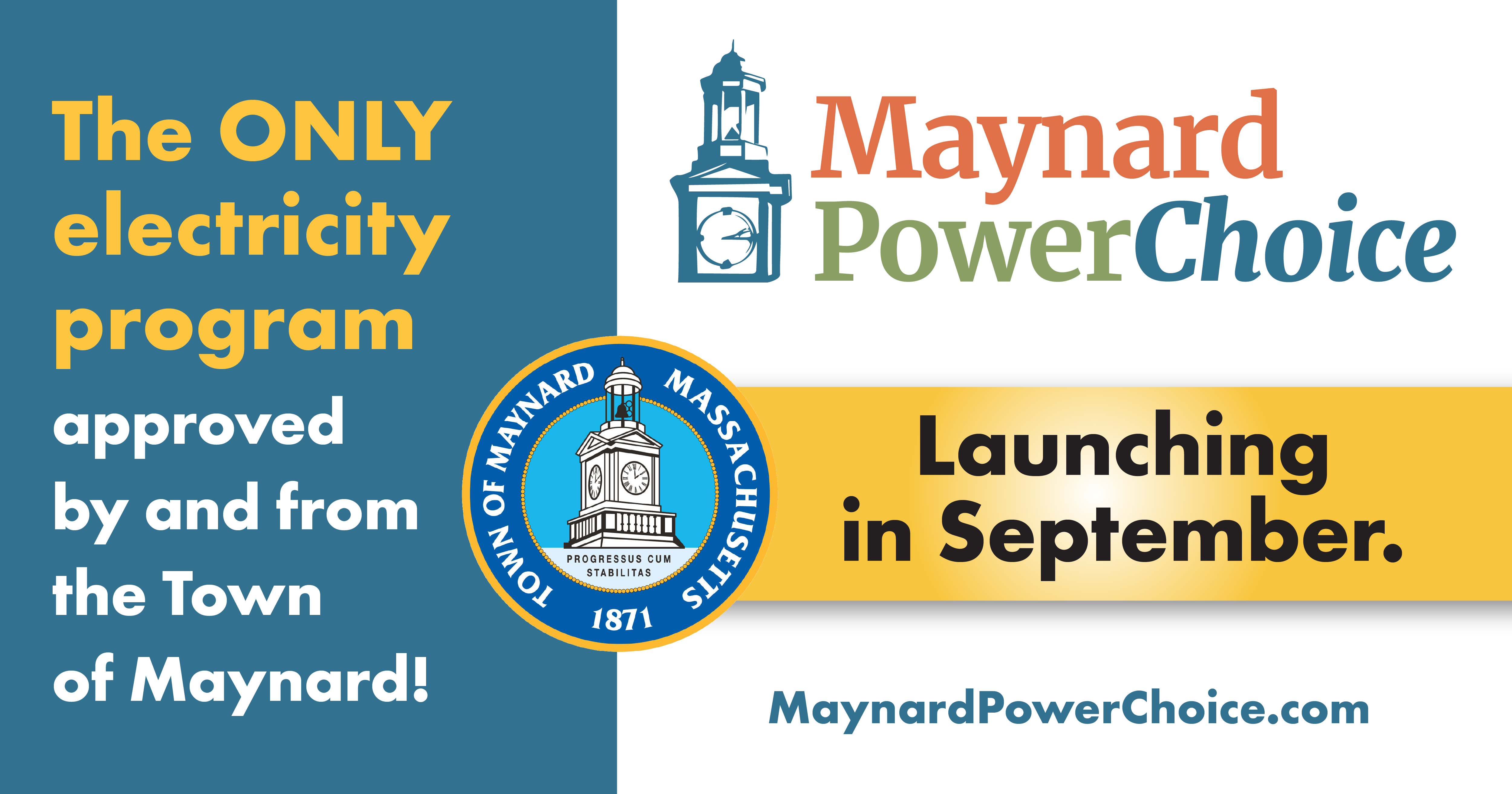 Maynard Power Choice Graphic with Town seal saying program will launch in September