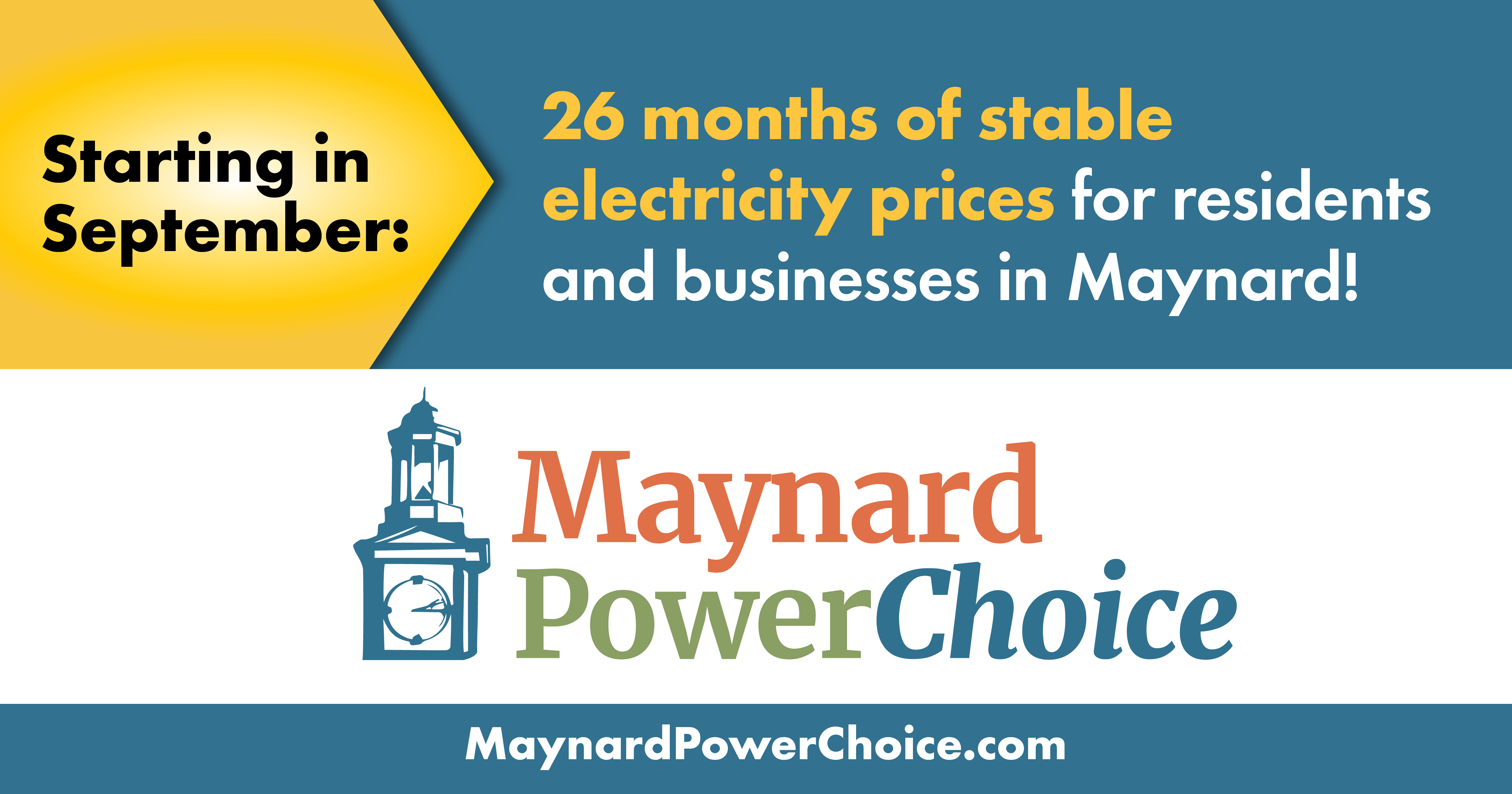 Multi-colored graphic with text describing Maynard Power Choice Starting in September