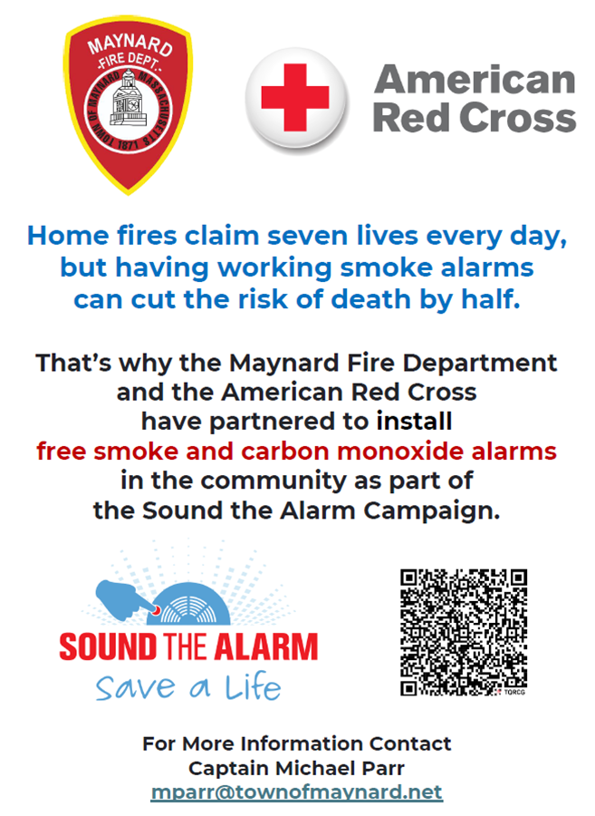 Flyer with white background as well as blue, red, and black text about the Sound the Alarm Campaign